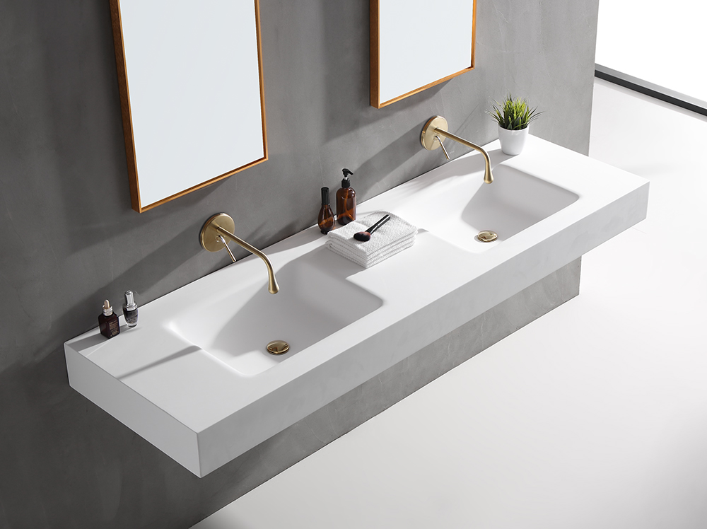 Non standard customized double basin artificial stone washbasin 0572