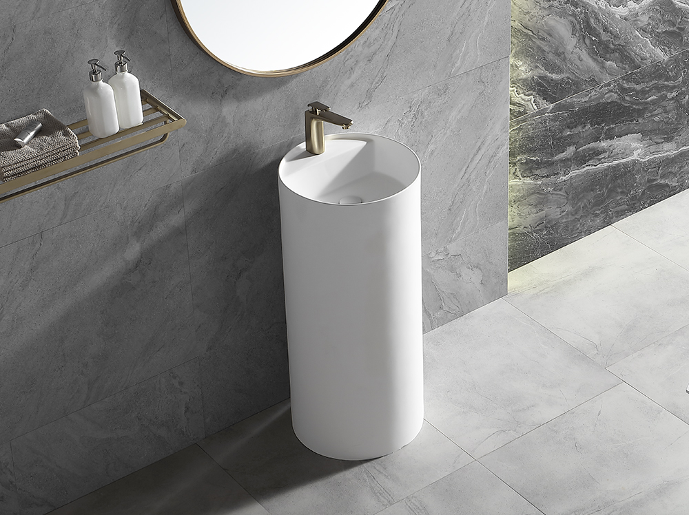 Hotel engineering wholesale floor standing seamless integrated washbasin vertical column basin with faucet position 2122
