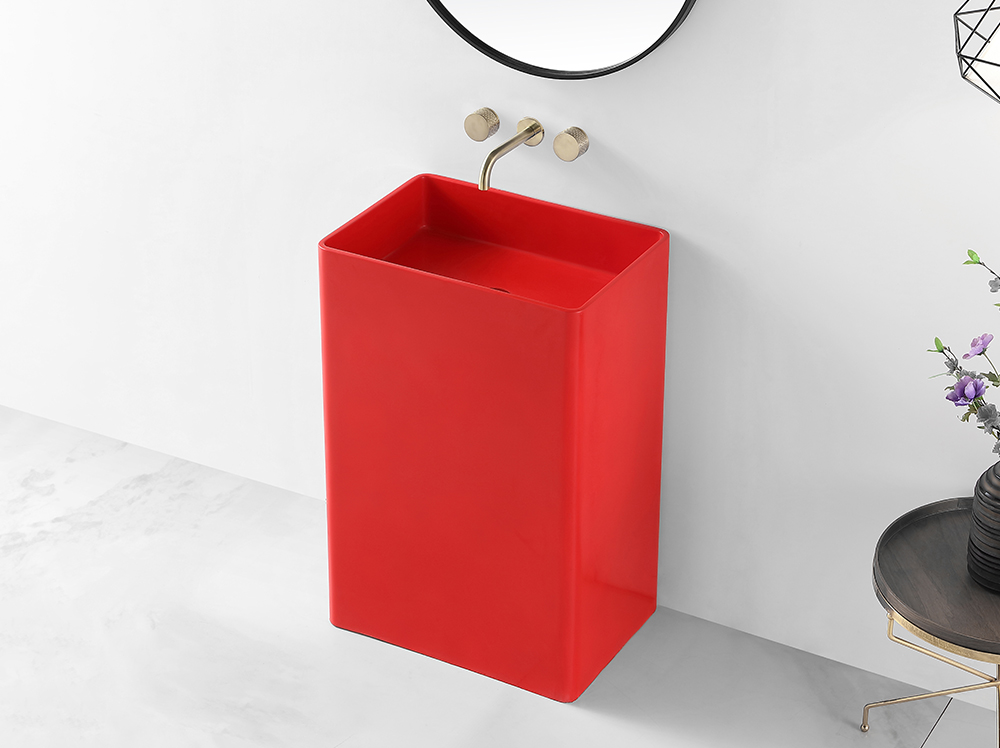 Red artificial stone washbasin floor standing washbasin column basin 2150