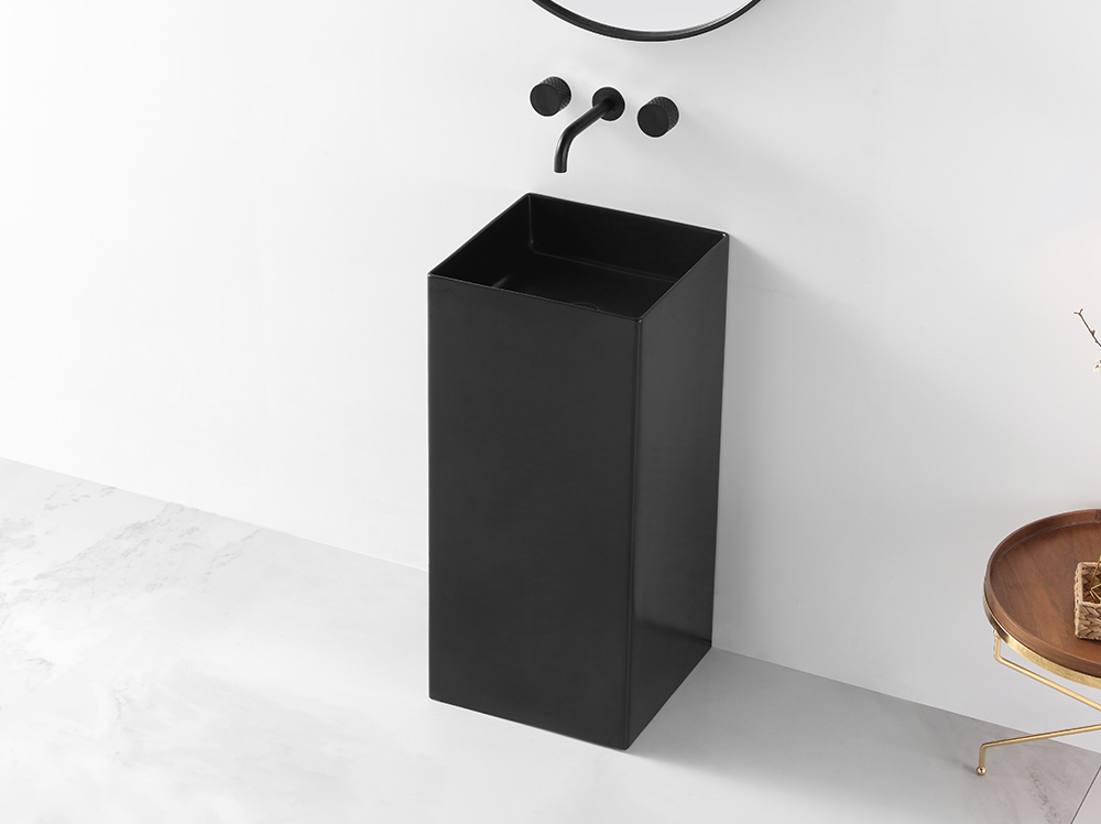 Black square thin edged vertical washbasin artificial stone basin 2139