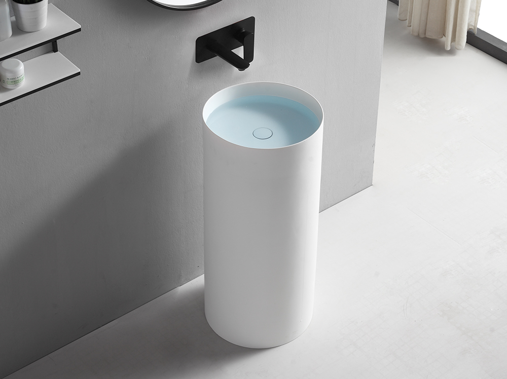 Thin edged artificial stone column basin, floor standing seamless integrated column basin, hotel, homestay, household washbasin, single basin 2119