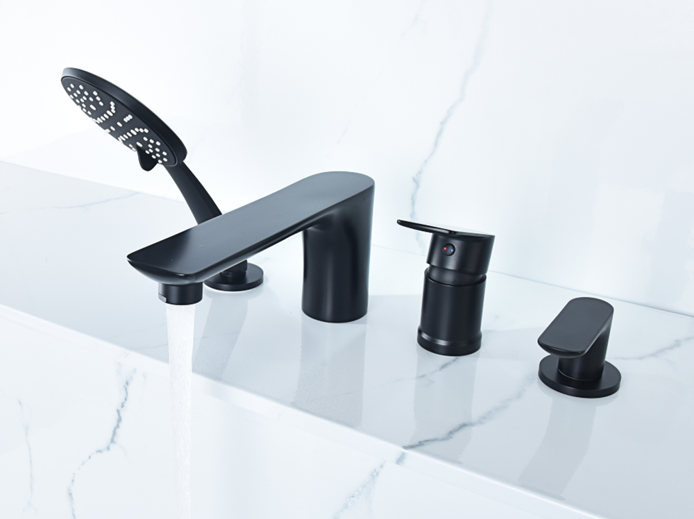 Black bathtub edge faucet hot and cold faucet four piece set 3352
